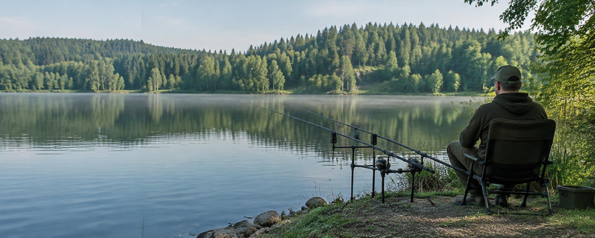 Rybář s pruty u českého jezera